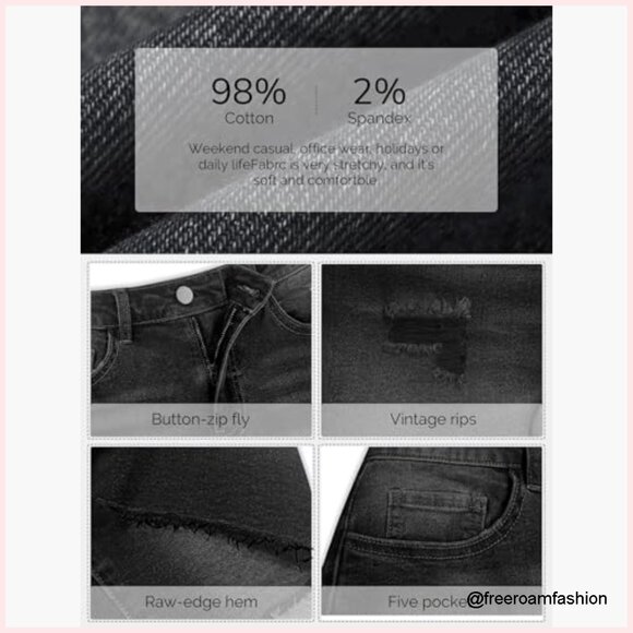 High Waisted Stretchy Denim Shorts Ripped Frayed Hem Casual Summer Jorts - Picture 4 of 7